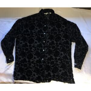 Ann Taylor Top Silk Blend Semi Sheer Whimsigoth Burnout Black Button Womens Sz S